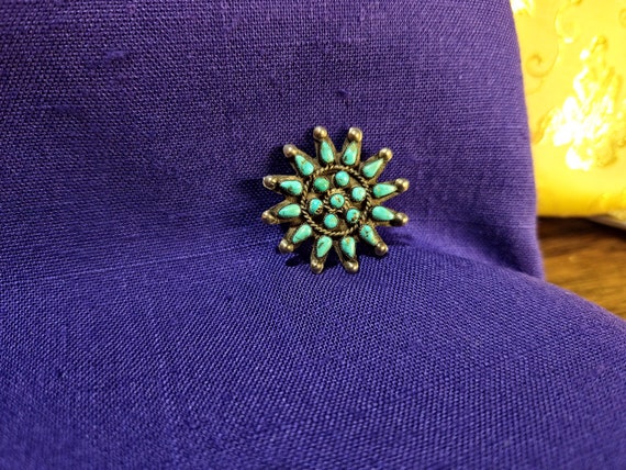 Zuni Brooch Zuni Turquoise Needlepoint Brooch Vin… - image 1