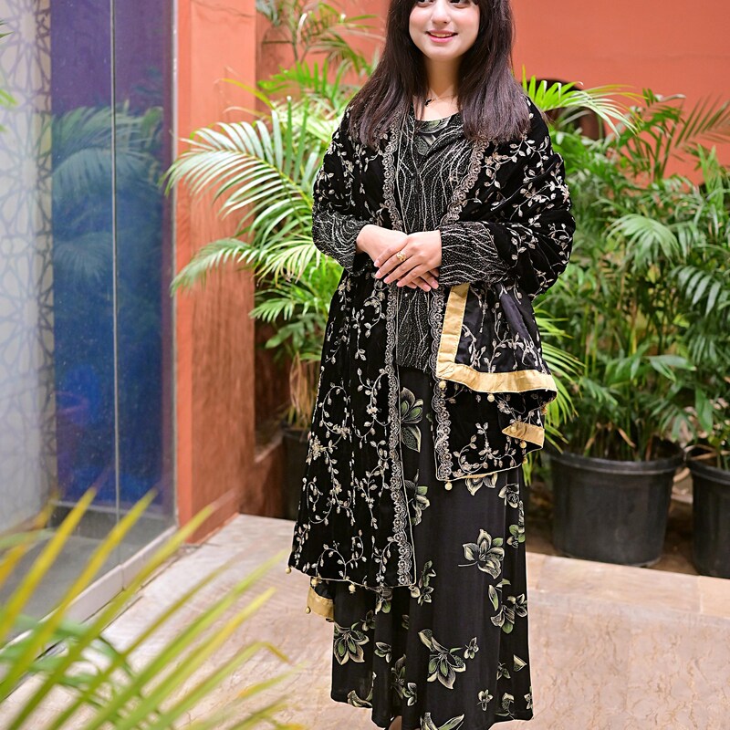 The Crown by Silcot Velvet Shawl 1 Piece Embroidered Regal Sapphiree - Winter Collection