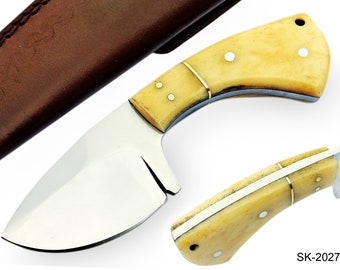 Handmade D2 Steel skinner/Hunting Knife overall size 7" Handle make with White bone/Fathers day Gift for him