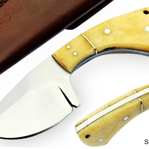 Handmade D2 Steel skinner/Hunting Knife overall size 7" Handle make with White bone/Fathers day Gift for him