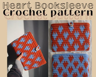 Versión actualizada: Patrón de ganchillo para funda de libro con forma de corazón de doble cara (PDF) / Motivo de corazón