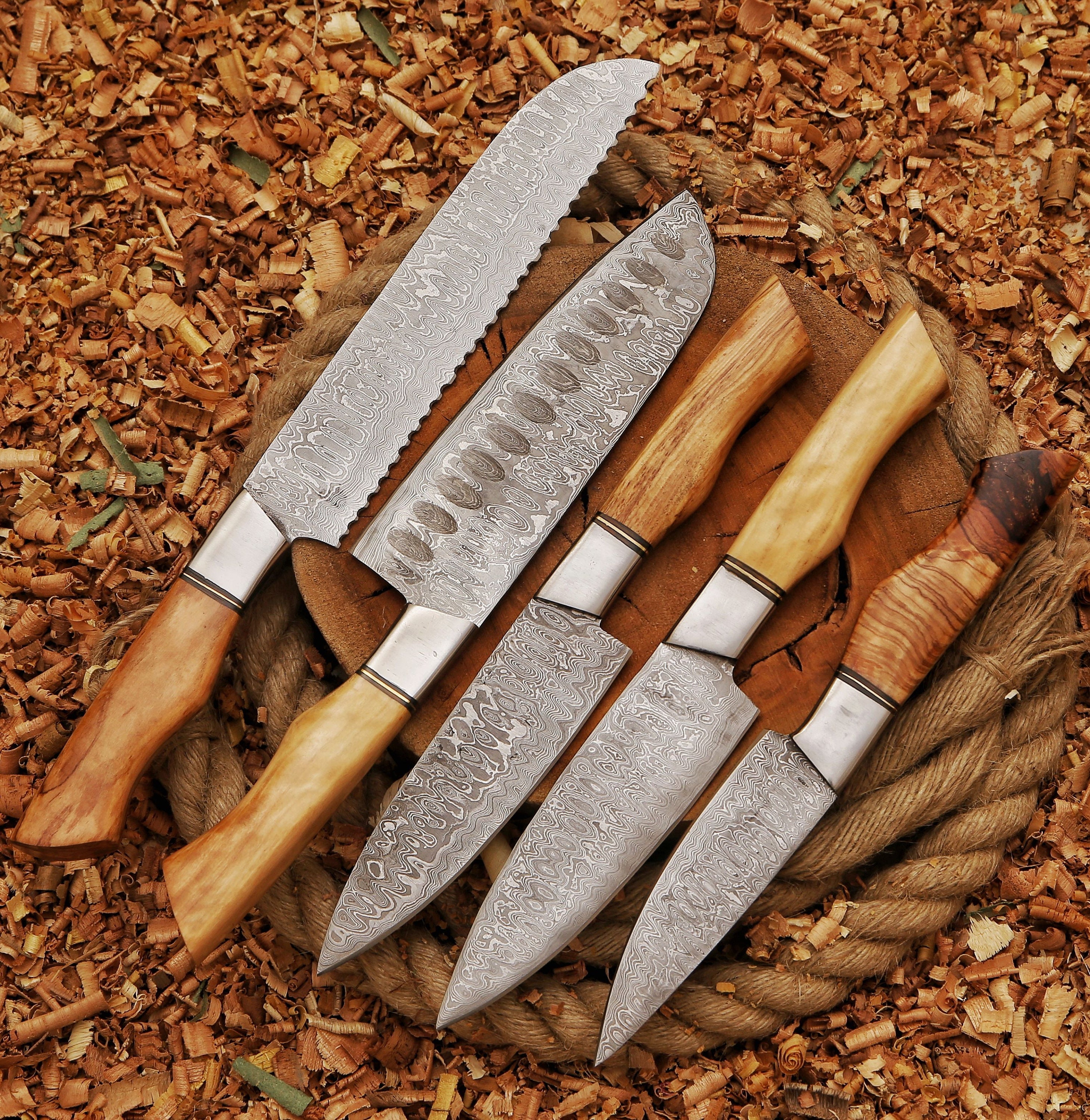 Fork and Chef Knife Damascus Steel Knives BBQ Knives Outdoor Grill