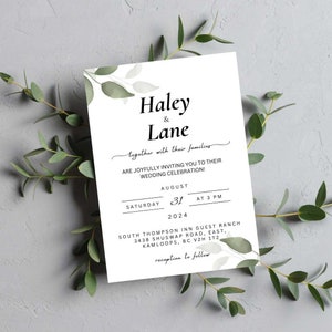 Minimalist Wedding Invitation Suite Template, Canva Editable Wedding Invitation, Wedding Invitation Set, Wedding Invites with QR code
