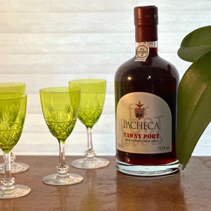 Style of Val St Lambert Cut Crystal Green Cordial Glasses (Set of 4)