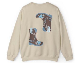 Beachin Blue Boots | Country Crewneck | Howdy | Coastal Cowgirl | Cowboy Boot Creneck