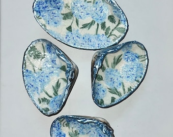 Blue Hydrangea Shell Trinket Dish: Handmade Beach Decor | Coastal Shell Holder