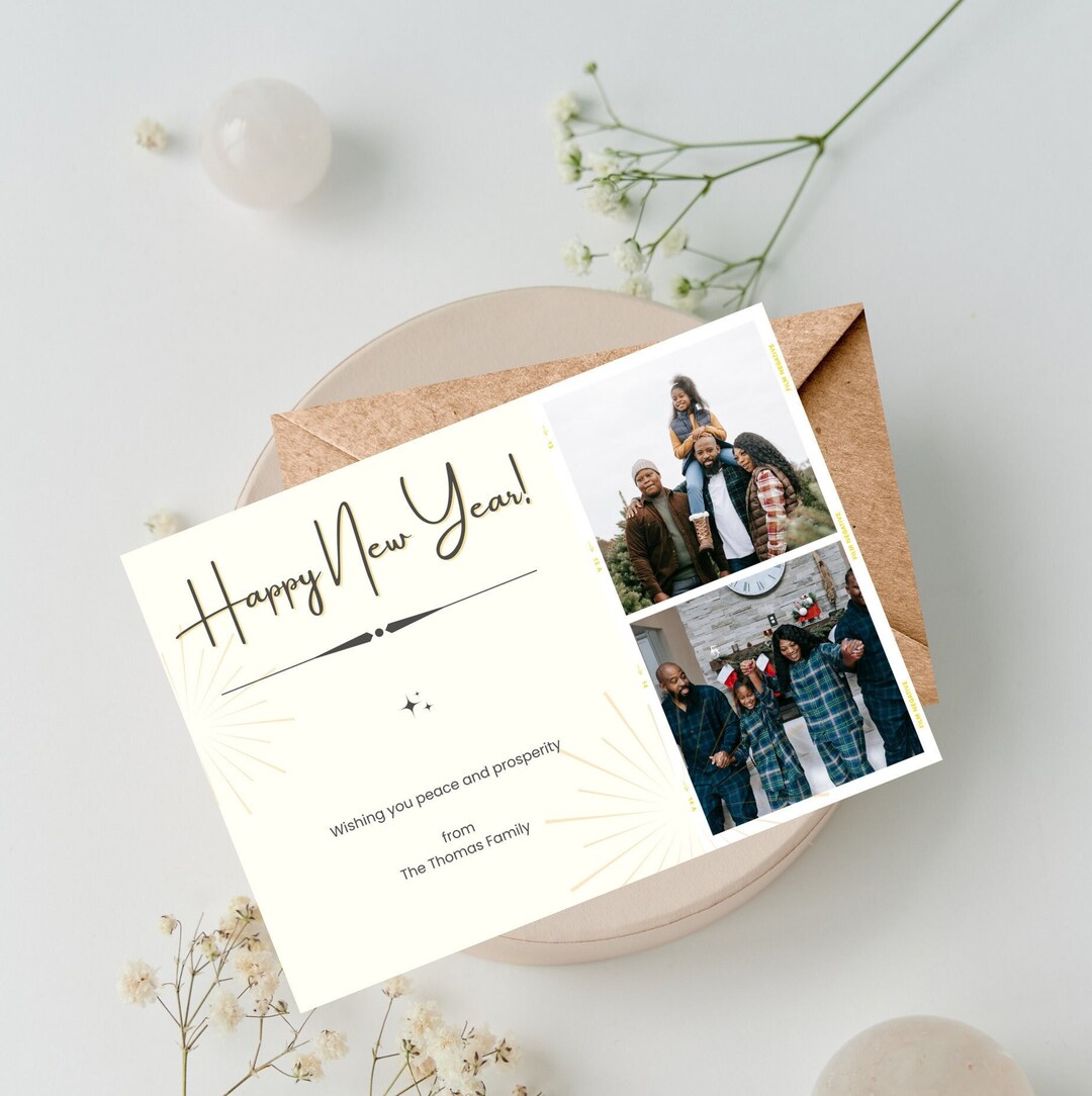 Happy New Year Card Editable Template With Family Photos New Year Card