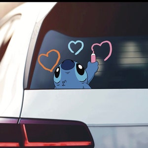 Stitch Drawing Vinyl Decal: Blue Alien Peeker Car Sticker