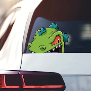 Peeking 90s Dinosaur Peeking Car Window Peekaboo Sticker