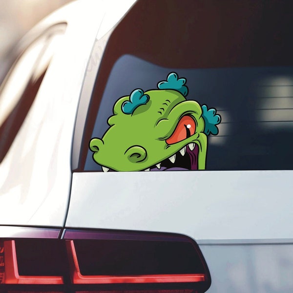 Peeking Reptar 90s Dinosaur Peeking Car Window Peekaboo Sticker