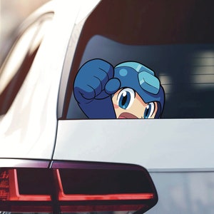 Mega Man Peeking Window Vinyl Decal Sticker / Anime Peekers / Car window Peeker Stickers / Hydro Flask Stickers/ Gift For Game / Anime Lover