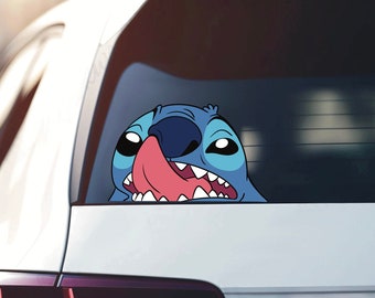 Funny Stitch Nose Picking Vinyl Decal - Alien Peeker Car Sticker