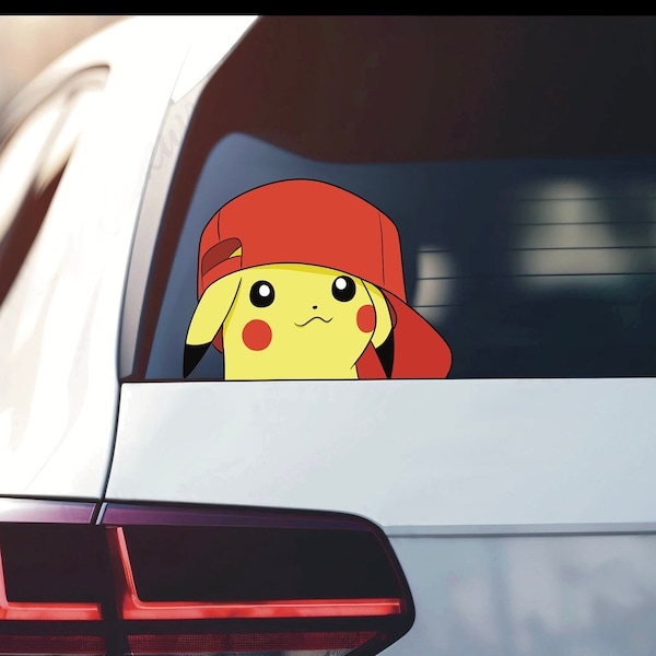 Pikachu Peeking / Peekabo Peekers Bumper Window Vinyl Decal Anime Stickers / Backwards Hat Pikachu Sticker