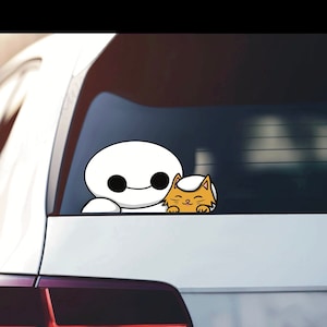 Sticker pour aidants naturels Sticker cache-cache cache-cou Cache-voix sur voiture Sticker chat mignon Baymax et chaton