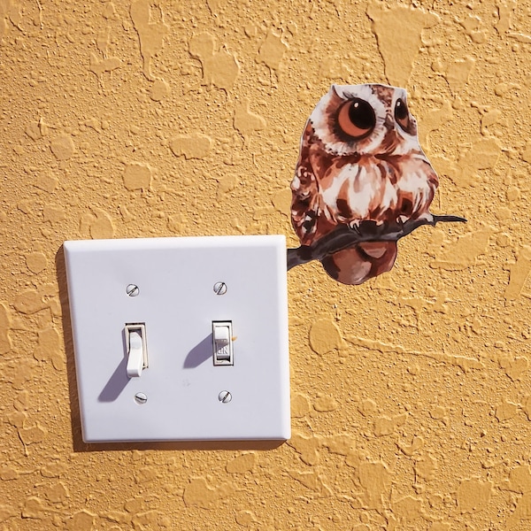 Wall Art Painted Owl Light Switch Peeker Vinyl Adhesive Owl Wall Sticker Home Decor Cute Owl on Branch