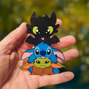 Uroczy Trio Peeker Peeking Vinyl Sicker Stitch Peekaboo Czarny Smok Peeker Naklejka dla Dziecka Prezent dla Fana Disneya Samochód Laptop Naklejka