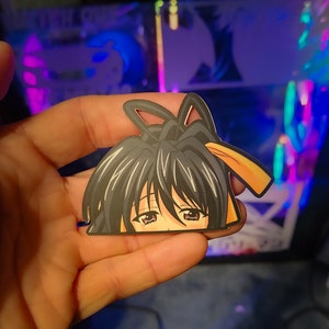 Anime Peeker Sticker: Brunette High School Girl Vinyl Decal