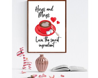 Digitaler Download Wandposter, Kaffeedruck, Valentinstag Liebe Tassen Art Design