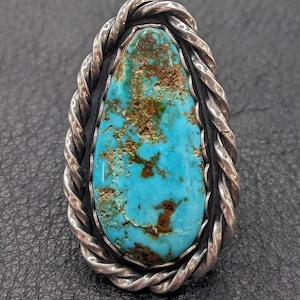 BIG Natural Blue Royston Turquoise Women&#39;s Ring Size 6.75 In Silver Made In USA