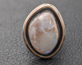 Unisex Adjustable Sterling Silver Australian Opal Ring Made In USA