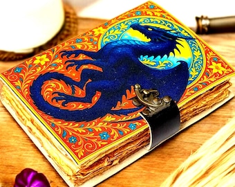 Dragon Leather Grimoire – Handmade Book of Shadows, 400 Pages Vintage Spellbook, Gothic Wiccan Pagan Magic Journal Gift, Occult Writing Gift