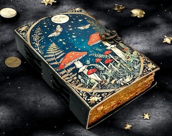 Vintage Mushroom Leather Grimoire: Handmade Book of Shadows, Deckle Edge Paper Vintage Mushroom Journal – Magical Forest Keepsake