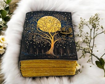 400 Page Celestial Tree of Life Leather Journal | Handmade Grimoire ...