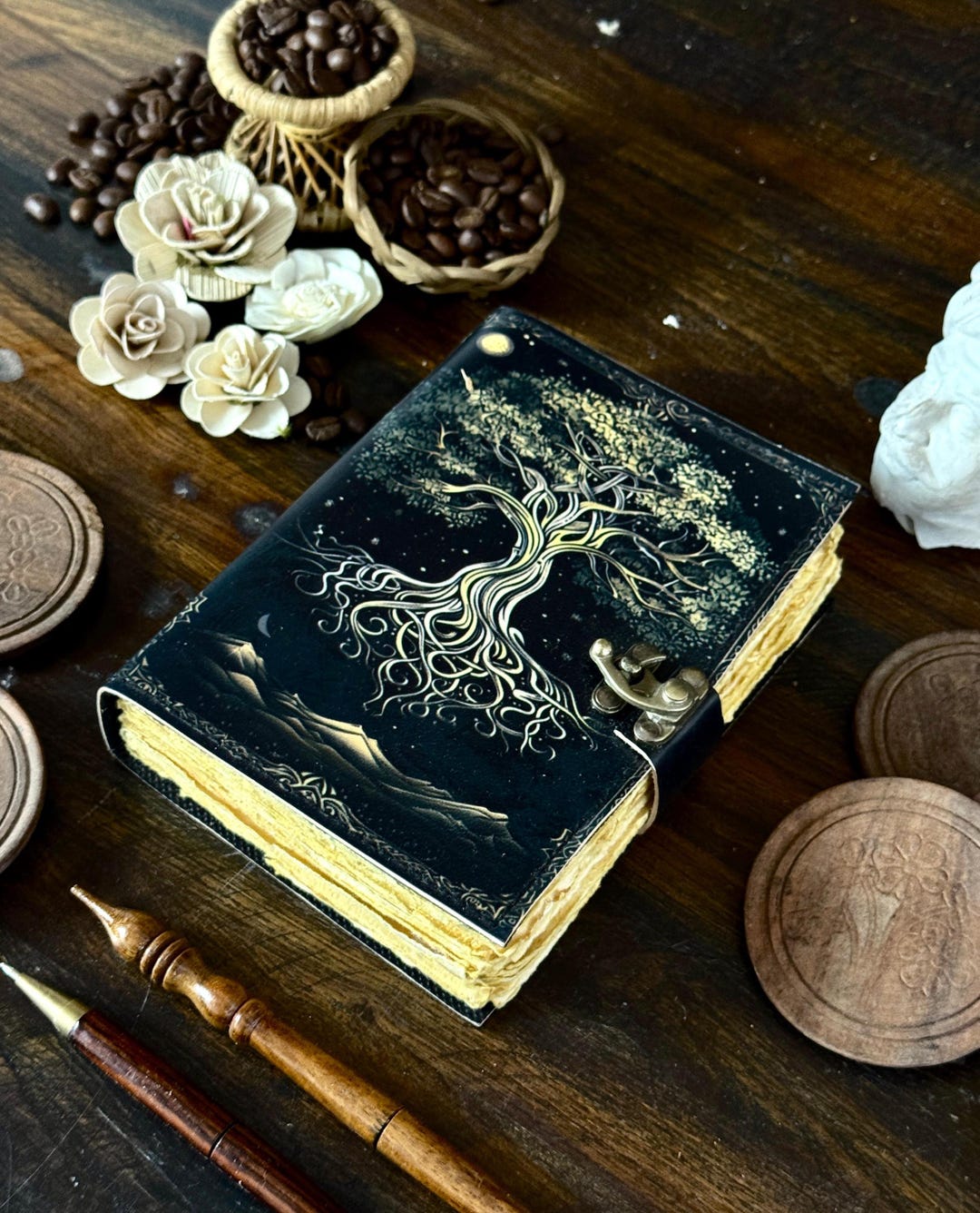 400 Page Large Grimoire Leather Journal, Print Tree of Life Journal ...