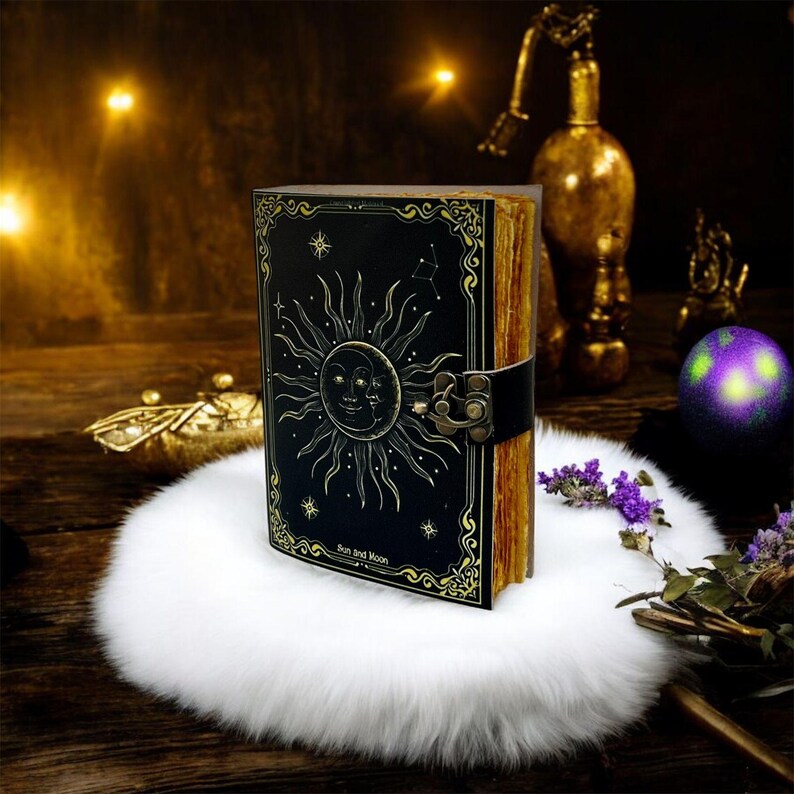 Sun and Moon Leather Journal With Lock – Vintage Handmade Notebook for ...