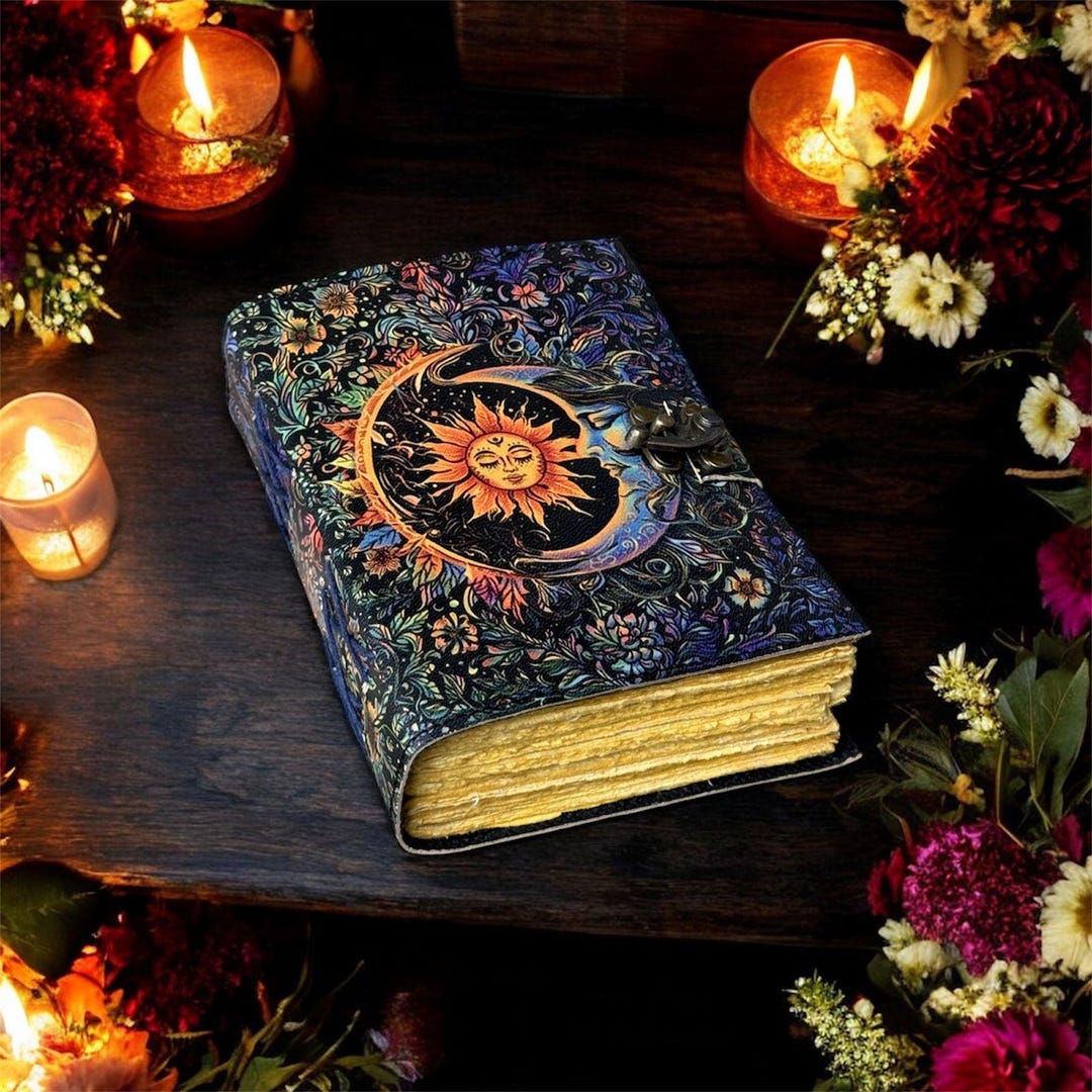 Sun and Moon Printed Leather Journal 400 Page Handmade Deckle Edge ...