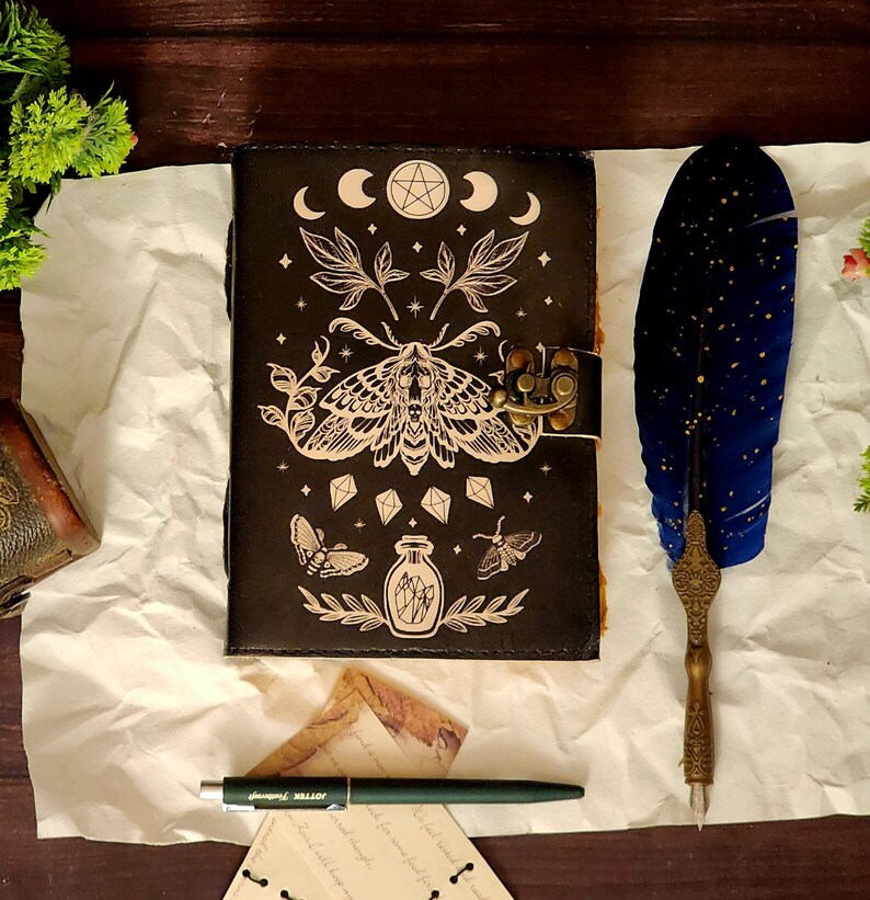 Blank Spell Book of Shadows Journal With Lock Vintage Handmade Leather ...