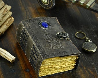 Leather Journal Black Notebook Book of Shadow Embossed Journal 400 Deckle Edge Paper Writing Journal junk Journal Journal With Lock