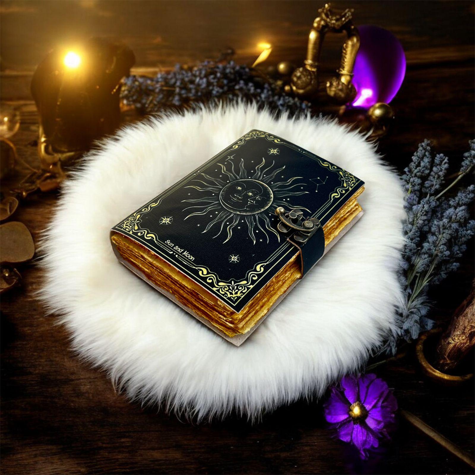 Sun and Moon Leather Journal With Lock – Vintage Handmade Notebook for ...