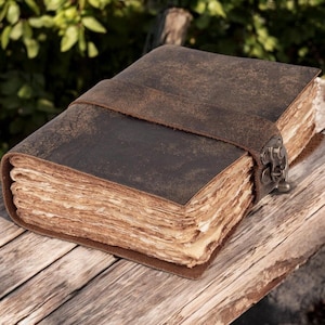 Rustic Brown Leather Journal With 200 Antique Deckle Edge Paper Handmade Leather Journal Lock Closure Book of Shadows Birthday Gift For Herp