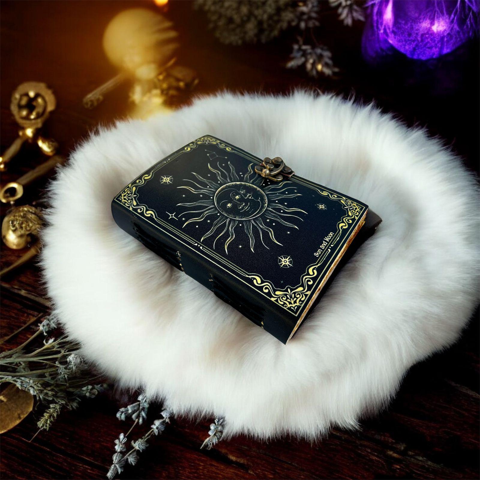 Sun and Moon Leather Journal With Lock – Vintage Handmade Notebook for ...