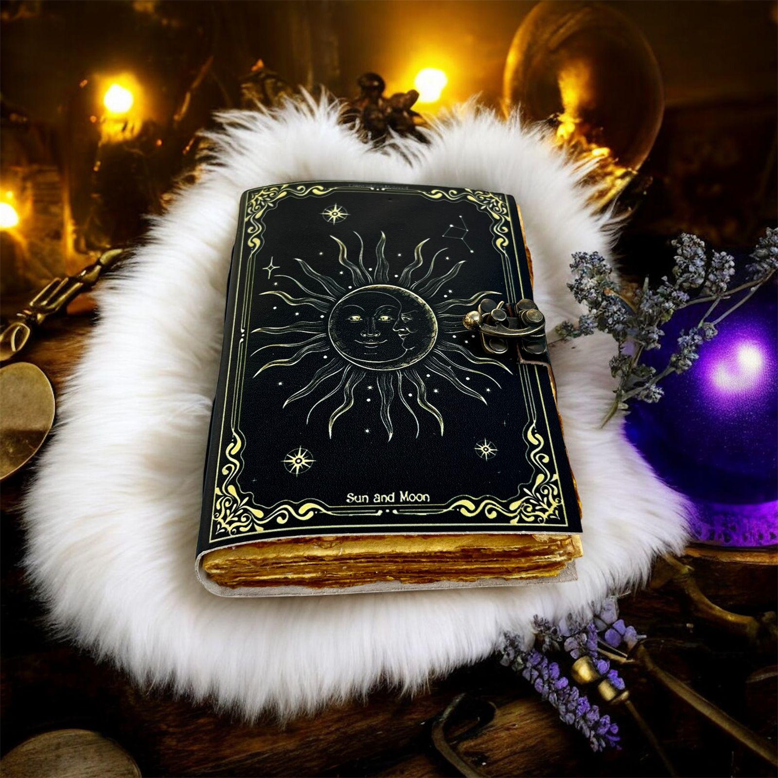 Sun and Moon Leather Journal With Lock – Vintage Handmade Notebook for ...