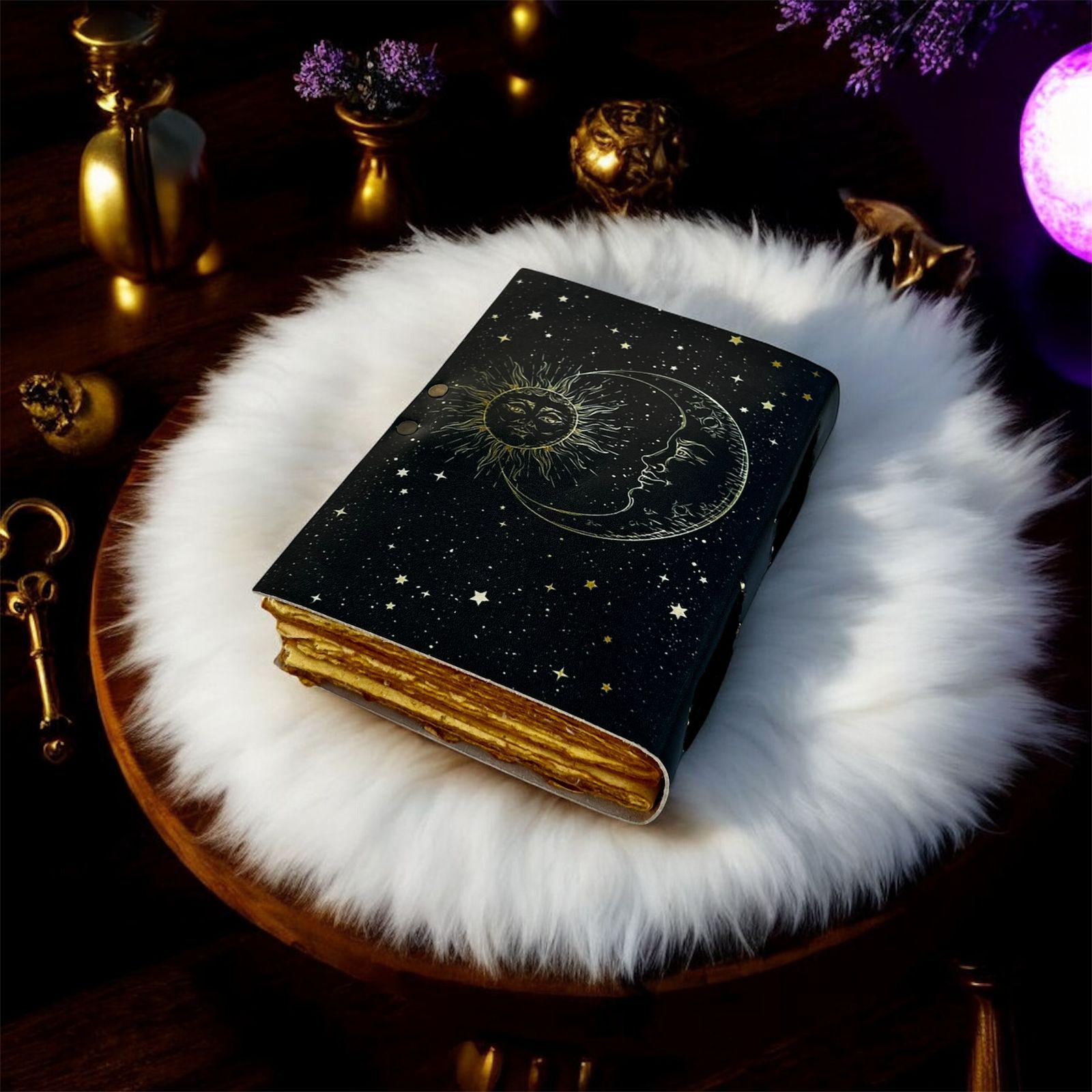 Sun and Moon Leather Journal With Lock – Vintage Handmade Notebook for ...