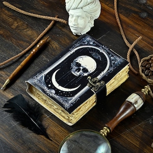 Grimoire vintage leather journal door of durin blank spell book handmade deckle edge paper notebook best gift for Halloween 200 page