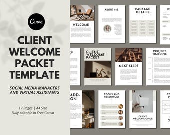 Client Welcome Packet Template: Social Media Manager Onboarding (Canva, A4) (Digital Download)