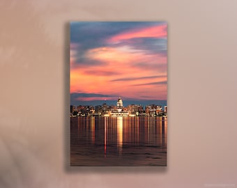 Madison Wisconsin Skyline Lake Monona Sunset - Fine Art Local Photography Home Décor Print