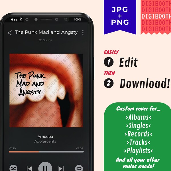 Editable Playlist Cover: [The Punk Mad and Angsty] Personalize Your Playlist Cover/Album/Song/Single and other digital products