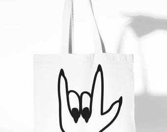 Girl Power Tote Bag | Feminist Canvas Hand Sign Reusable Shopping Bag