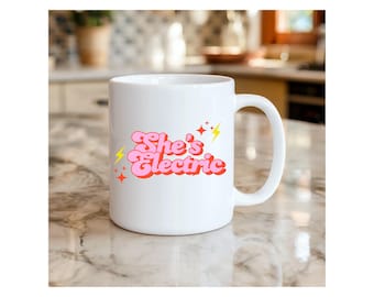 Shes Electric Mug | Oasis Inspired Britpop Coffee Cup | 90s Music Lover Gift