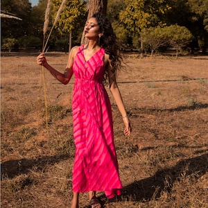 Pink Maxi Dress | Smocked Dress for women | Sleeveless Cottagecore Dress | Casual Vacation Evening Wear | Romantic Picnic Dress |
