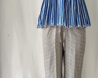 Pantalones de pijama de algodón con estampado de bloques: pantalones bohemios acampanados con cintura elástica