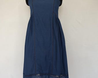 Robe midi en coton bleue sans manches : robe d'été décontractée Cottagecore, taille XS