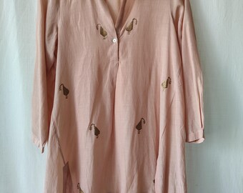Hand Embroidered Viscose Tunic Top: Boho Long Shirt Blouse