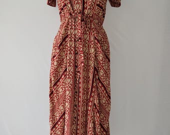 Red Maxi Dress: Boho Cottagecore Button-Down Resort Wear, Christmas Dress