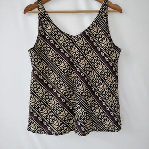 Sleeveless Block Print Boho Top: Summer Strappy Cotton Blouse