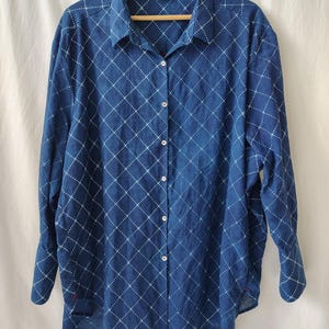Indigo Cotton Shirt Loose Fit || Block Print Shirt Women || Hand Crafted Over Sized Tunic Shirt || Stitching Detail Relaxed Fit for Women